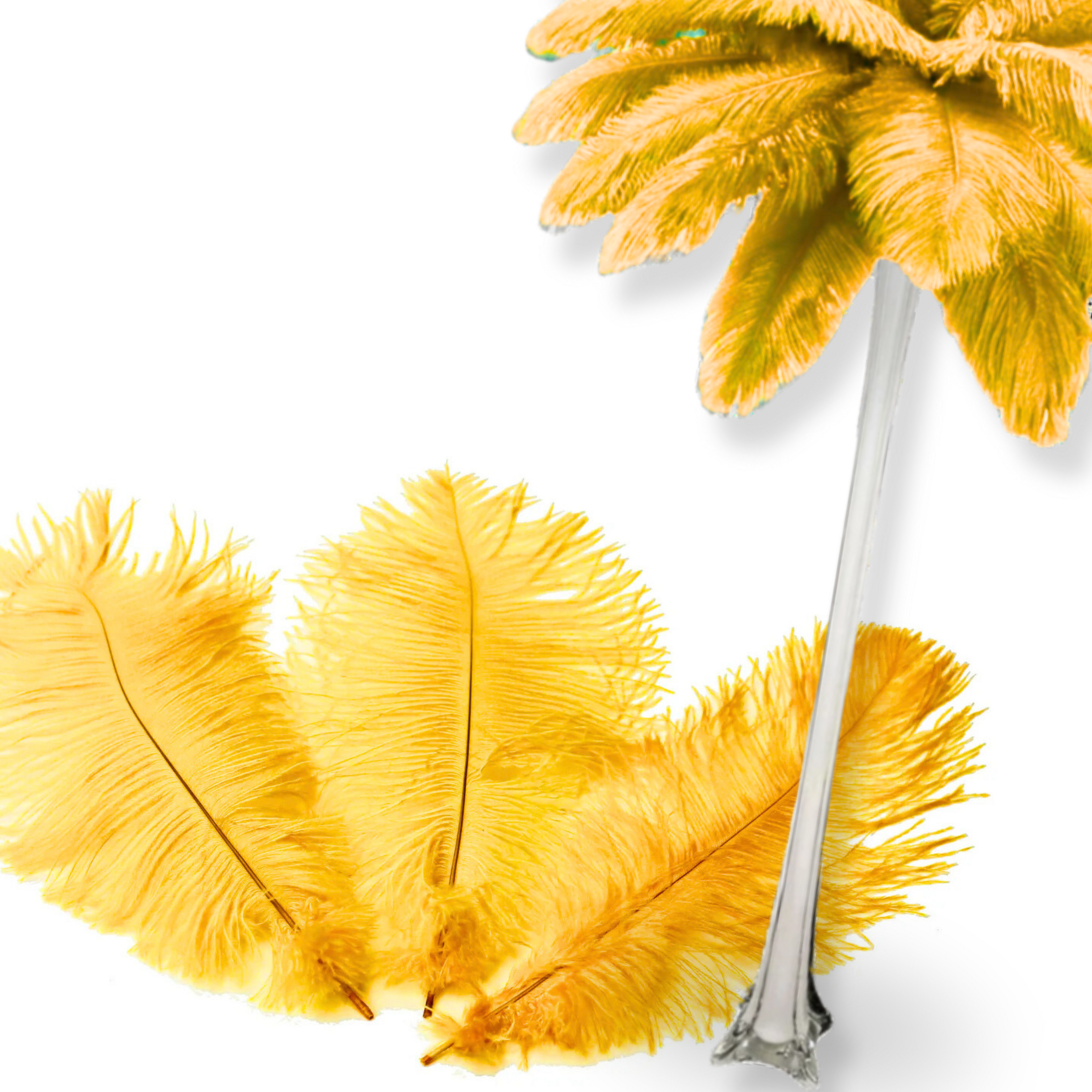 Complete Feather Centerpiece With 20" Vase (Yellow) - www.BuyOstrichFeathers.com
